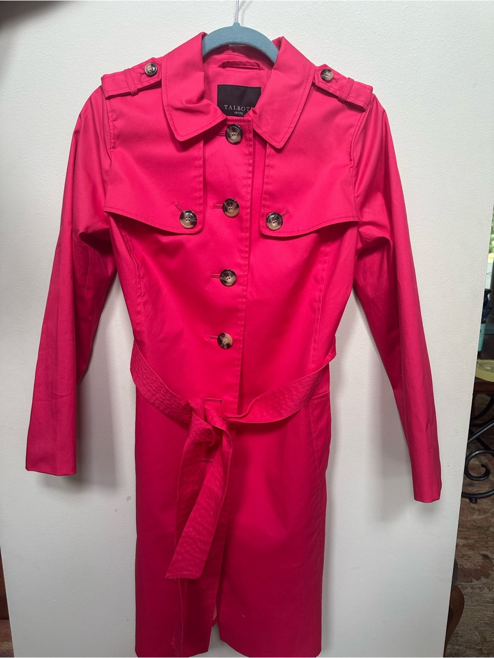 Talbots Bright Pink Double-Breasted Trench Coat